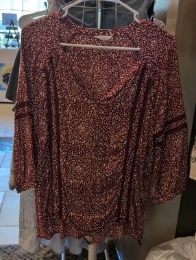 Caslon Burgundy and Cream Printed Scoop Neck Tunic